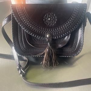 Patricia Nash Black Leather Crossbody Purse Bag